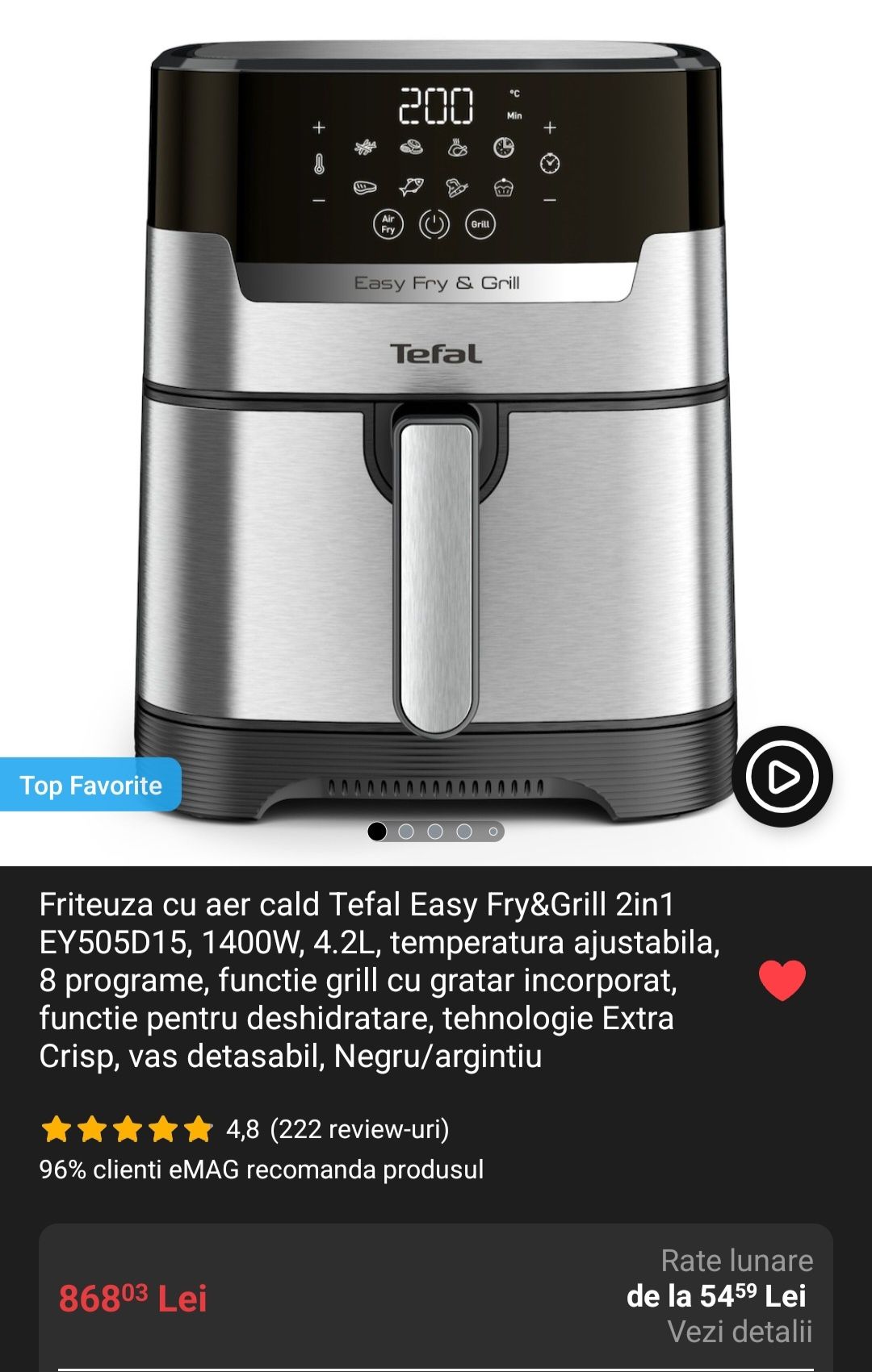 Friteuza cu aer cald Tefal XXL NOUĂ 50% REDUCERE