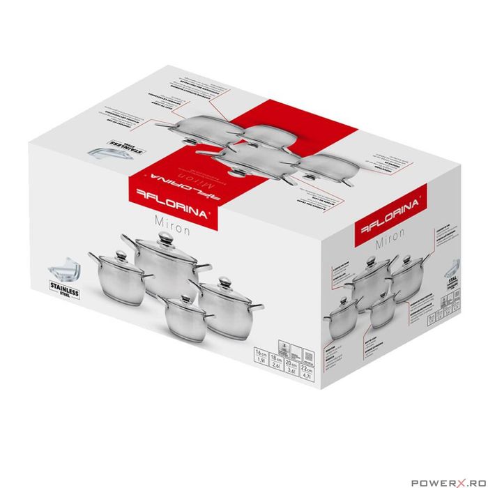 Set 4 oale cu capac, din inox, 1.9 l, 2.6 l, 3.6 l, 4.7 l, Miron