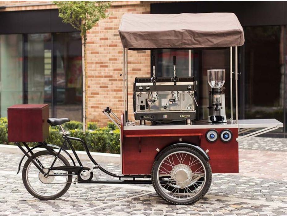 Vând bicicletă cargo stand cafea cu expresor de cafea și macinator bob