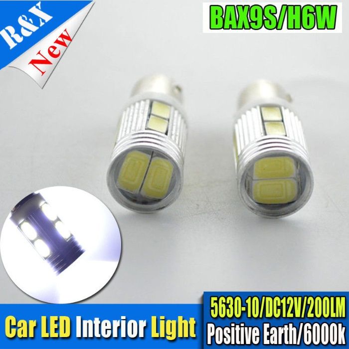 2 броя габарити BAX9S 10 LED диода с лупи, крушка, H6W-DC 12 V крушки