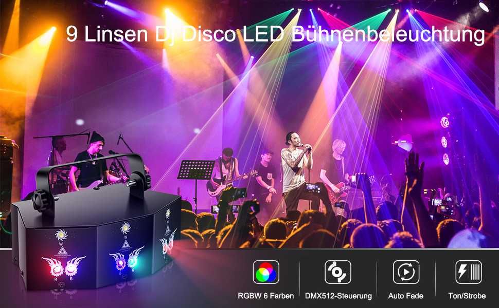 DMX 9 Lens LED RGB Stage Light Strobe Lighting Effect DJ Projector