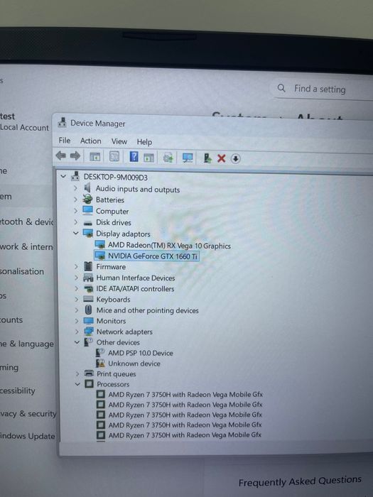 Laptop gaming ASUS Ryzen7 GTX1660ti 16GB RAM