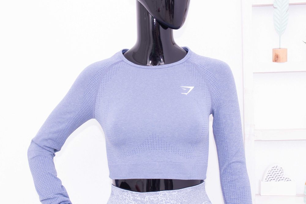 Gymshark оригинален сив клин висока талия и син кроп топ фитнес S