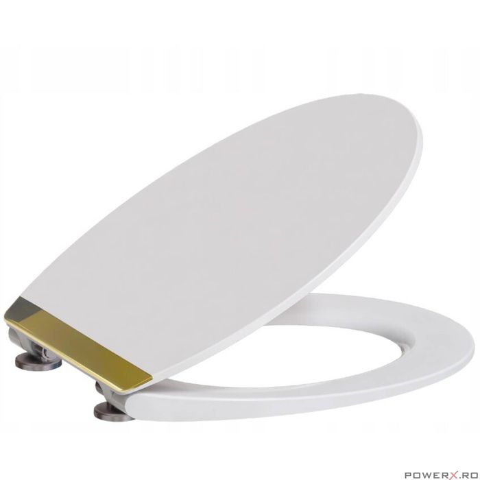 Capac de WC alb-auriu, inchidere silentioasa, duroplast, 37,5x42