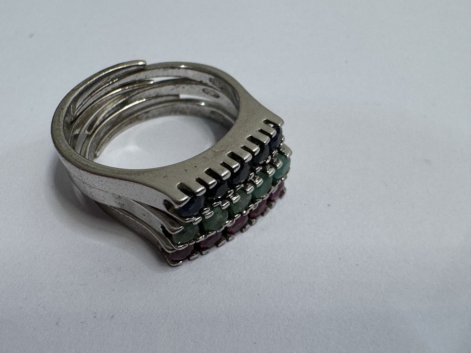 Set 3 inele argint 925, cu pietre pretioase (safir, smarald, rubin)