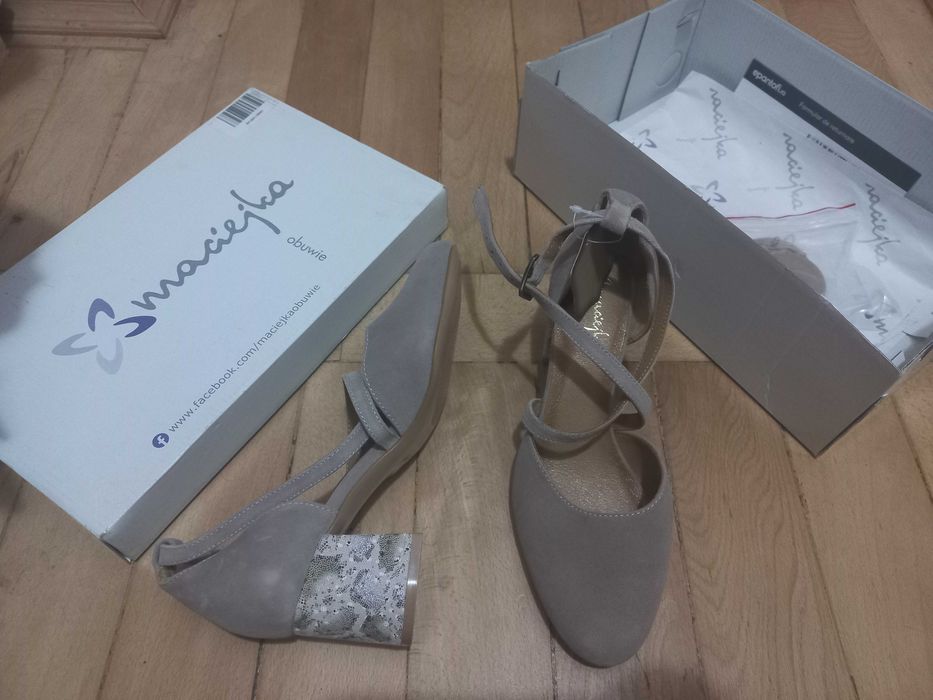 Pantofi dama din piele cu toc bej noi 36