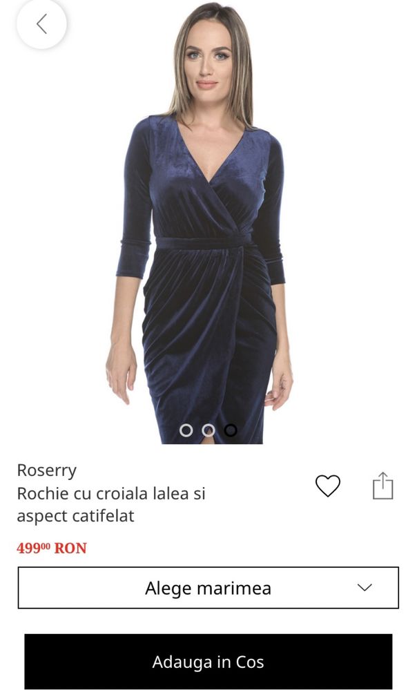 Rochie Roserry albastra de catifea