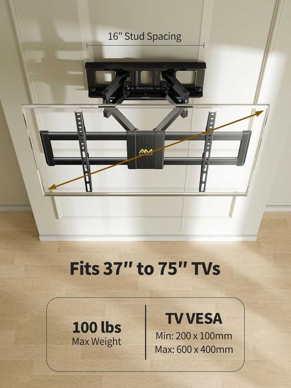 Suport TV de perete reglabil, Alphamount, diagonala 94-190cm, Pret Fix