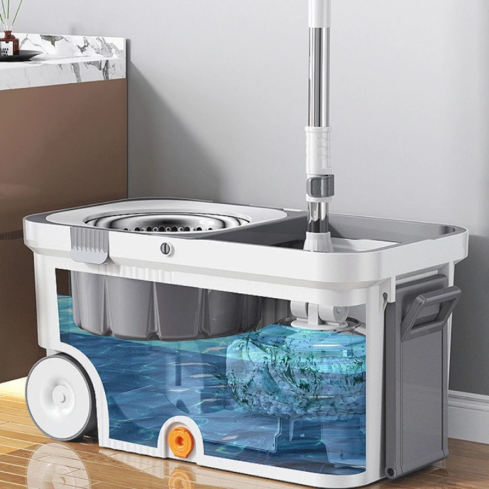 Set mop rotativ 360° cu galeata centrifuga din inox, 4 rezerve mop