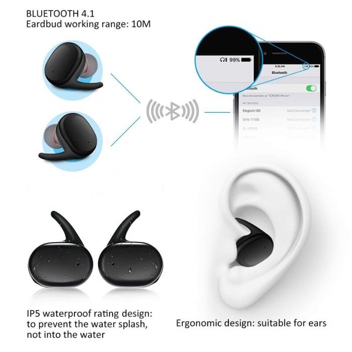 Мини беспроводные Bluetooth наушники с микрофоном H & A TWS