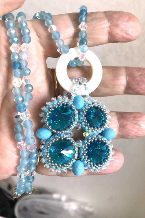 Colier handmade cu rivoli Swar.,acvamarin si cristal