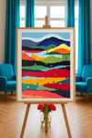 Tablou acrilic abstract dealuri colorate 48x68cm handmade