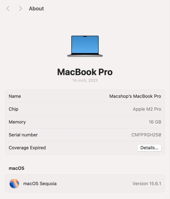 Macbook pro 14 M2 pro 16/512GB