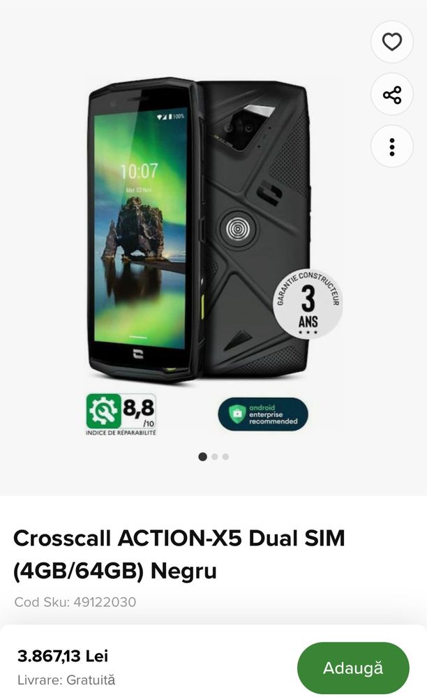 Crosscall ACTION-X5 Dual SIM, Rugged, waterproof, SIGILAT