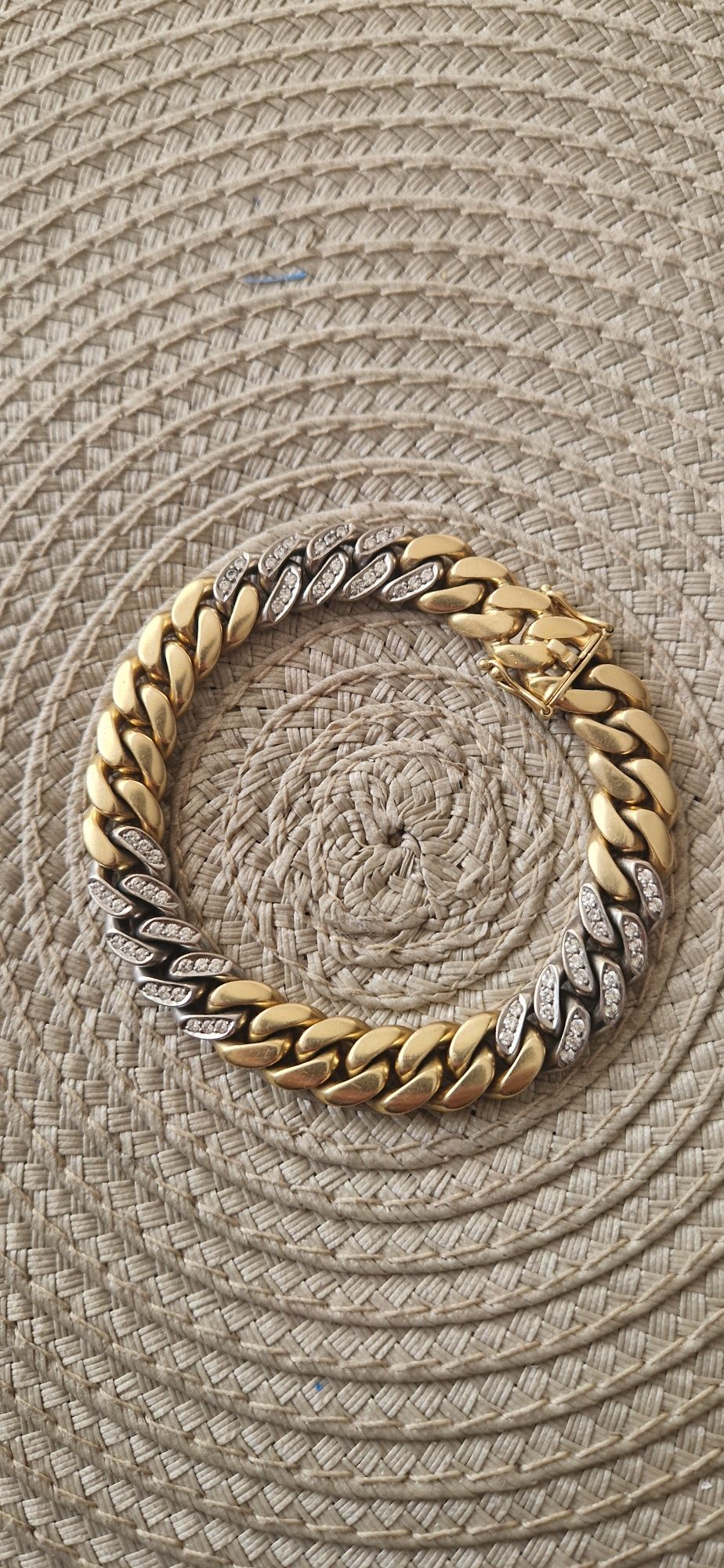 Bratara aur 18k alb/galben+ diamante model cuban deosebit