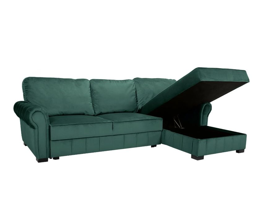 Coltar living extensibil pe stanga Eco Chester, cu lada, verde, 282 x