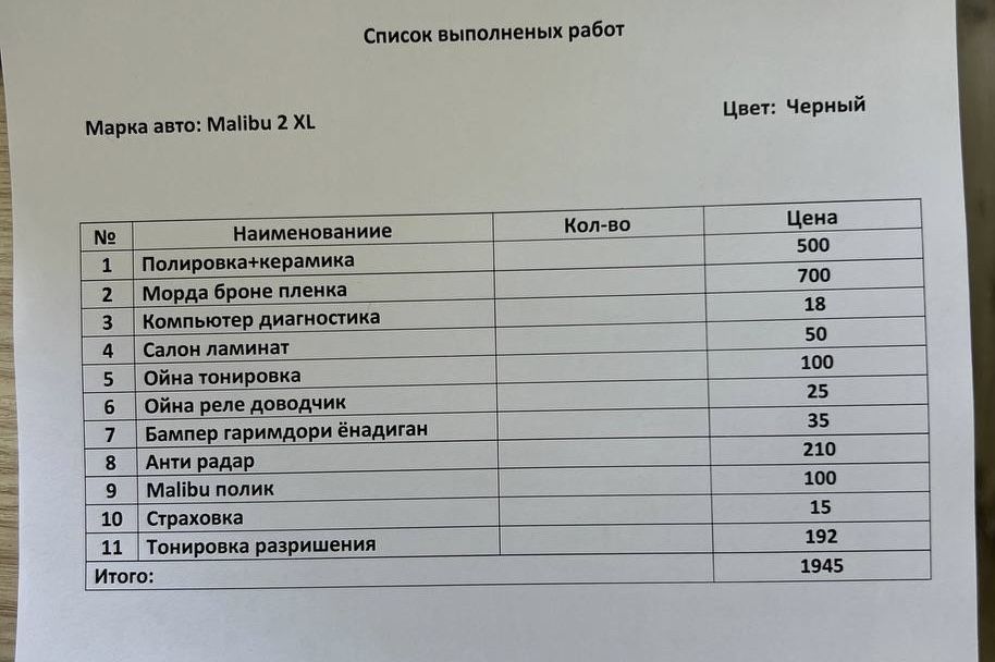 Malibu XL срочно сотилади