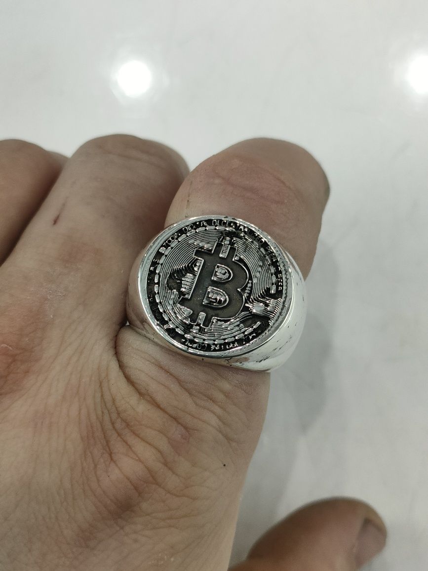 Inel Ghiul barbatesc argint 925 Bitcoin