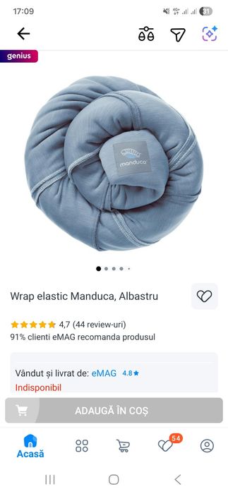Wrap elastic manduca albastru nefolosit,