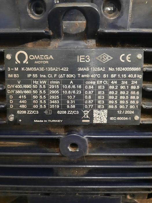 Motor electric trifazat 5,5 kw  3000 rotații