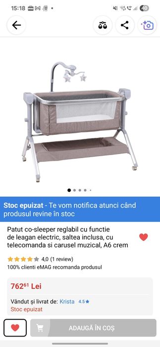 Patut co-sleeper cu leagan electric, saltea inclusa