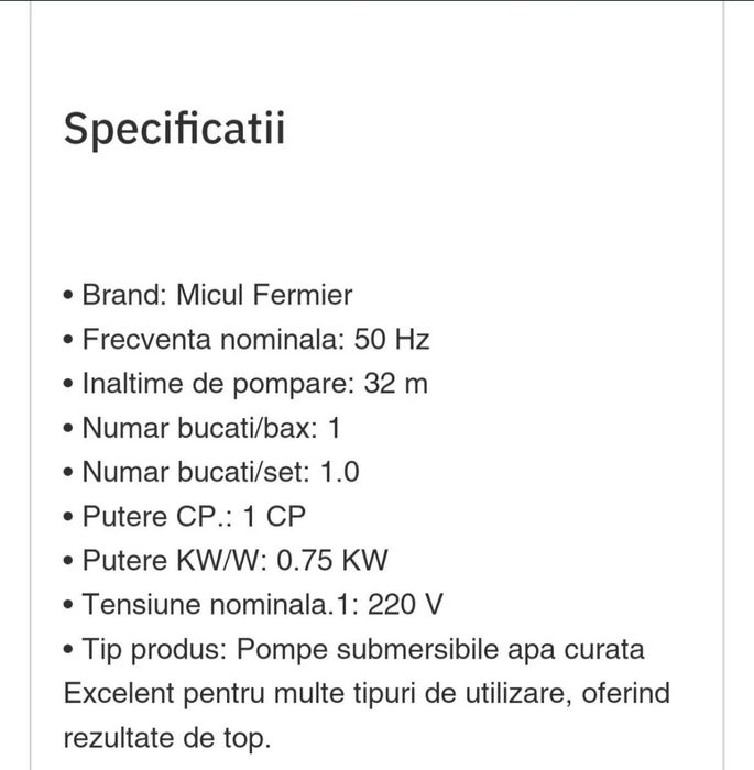 Pompă submersibila Micul Fermier