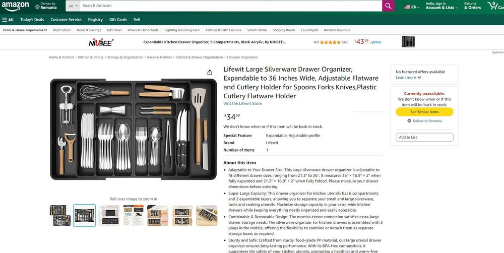 REDUS de la 170 ron, Organizator tacamuri/ustensile reglabil 54-91cm