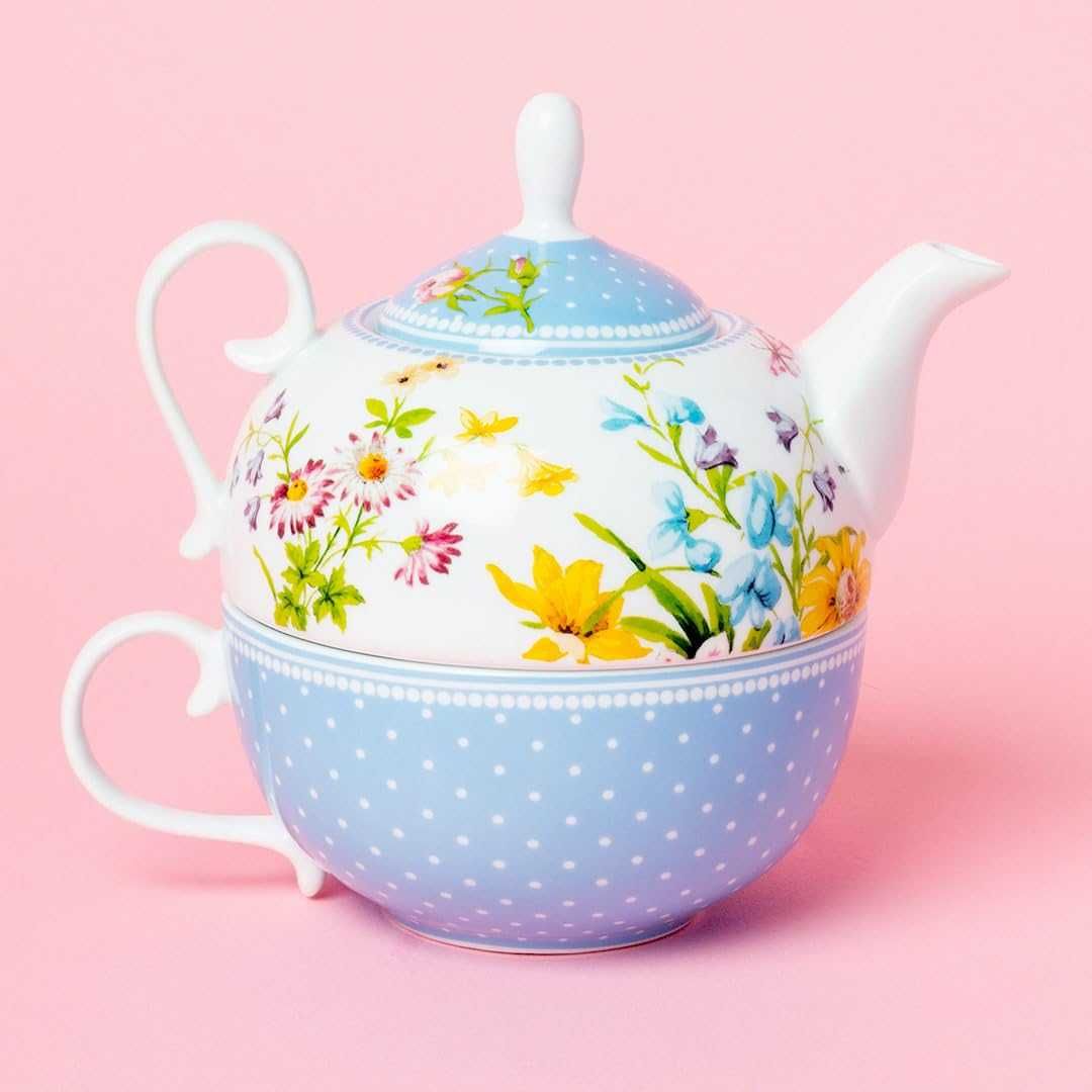 Син чайник + чаша порцелан Katie Alice English Garden Tea for One