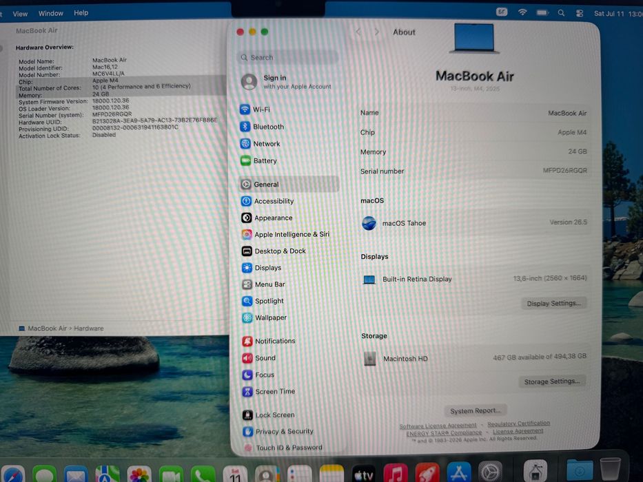 MacBook Air 13" M4 Chip 10-CPU, 10-GPU, 24GB RAM, 512GB SSD В ГАРАНЦИЯ ДО 4.12.2026г — миниатюра 6