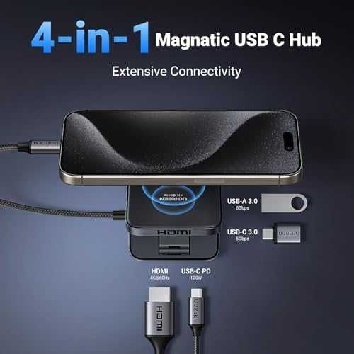 Нов Магнитен USB-C Hub UGREEN с HDMI USB-A 100W PD Компактен и Сгъваем