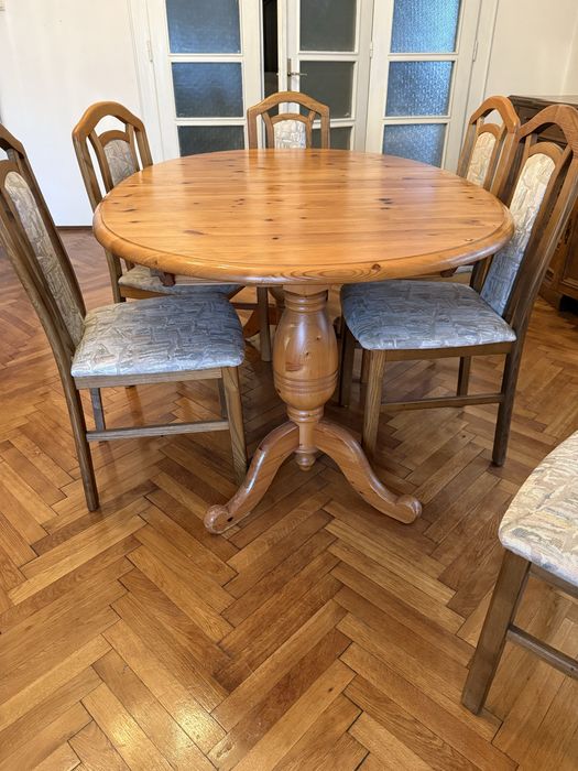 Masa extensibila  lemn masiv + 6 scaune