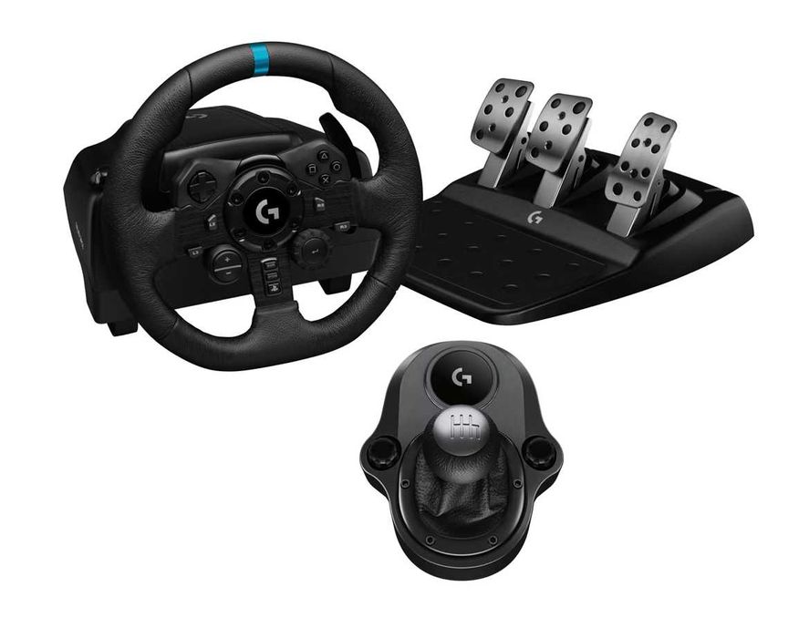 Volan Logitech G923, pedale si schimbator + stand StableDesk GoRacing