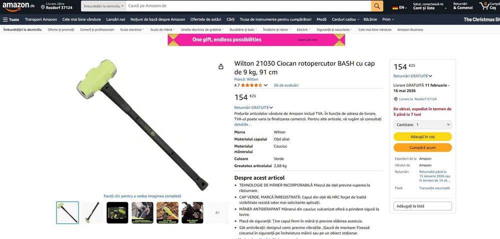 Baros Wilton 21030 Ciocan BASH cu cap de 9 kg, 91 cm