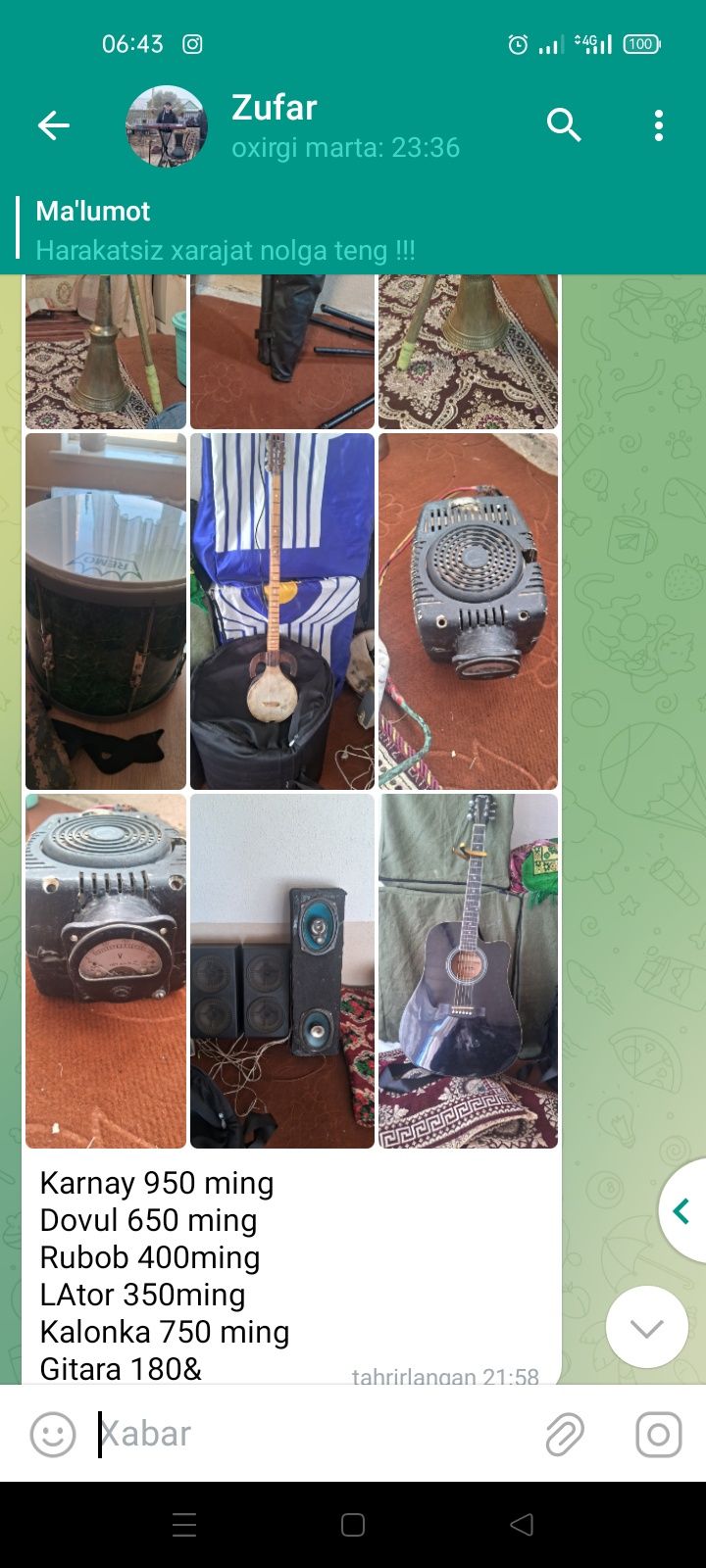 Dovul gitara rubob karnay kalonka