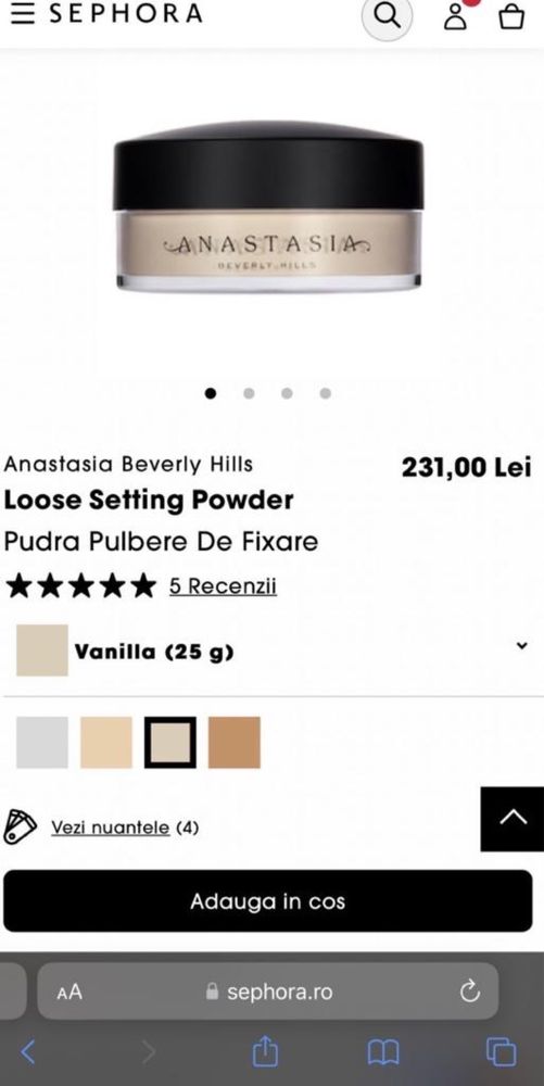 Pudra pulbere Anastasia Beverly Hills Sephora nuanta deschisa Vanilla