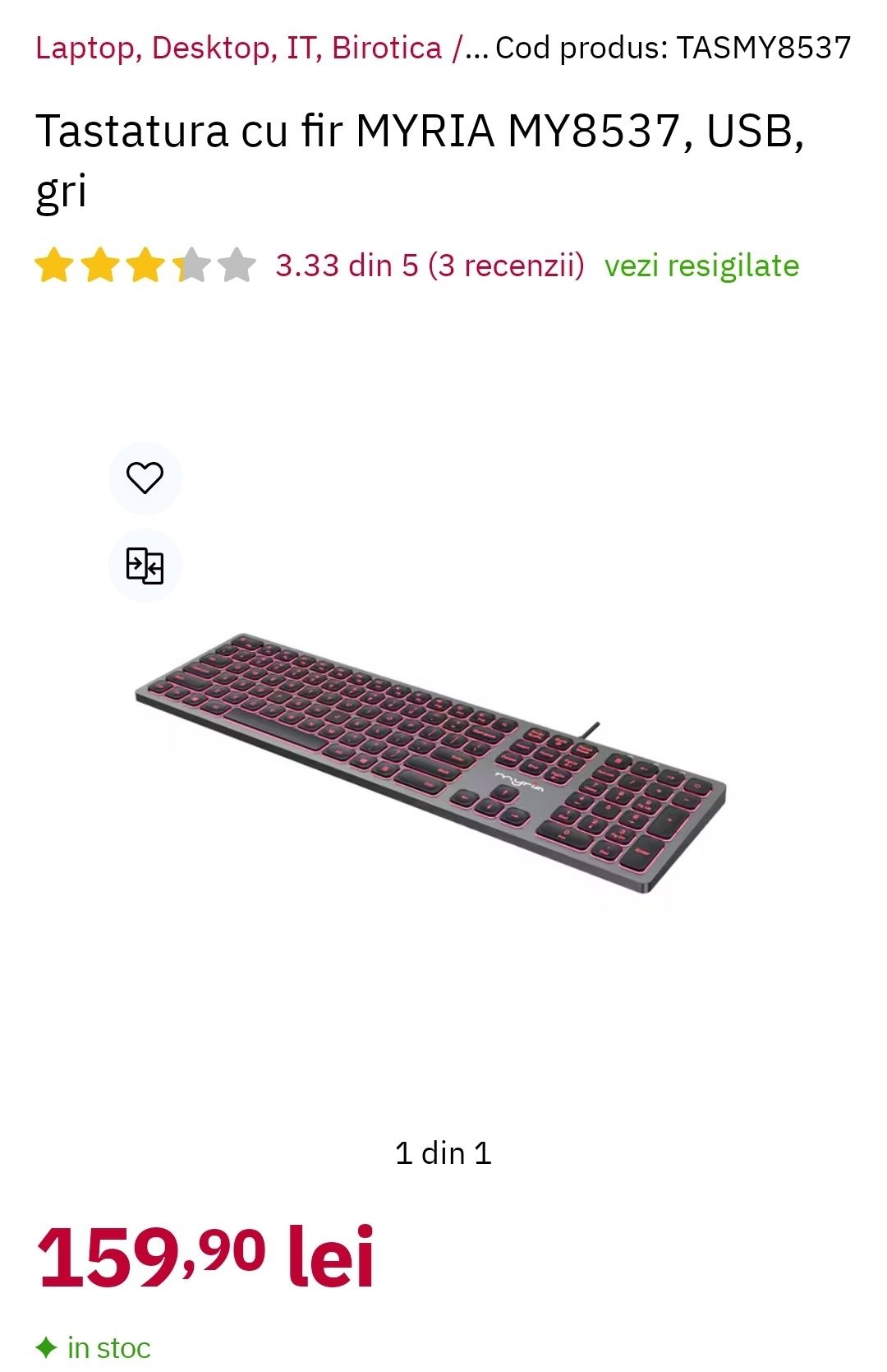 Tastatura cu fir MYRIA MY8537, USB, gri