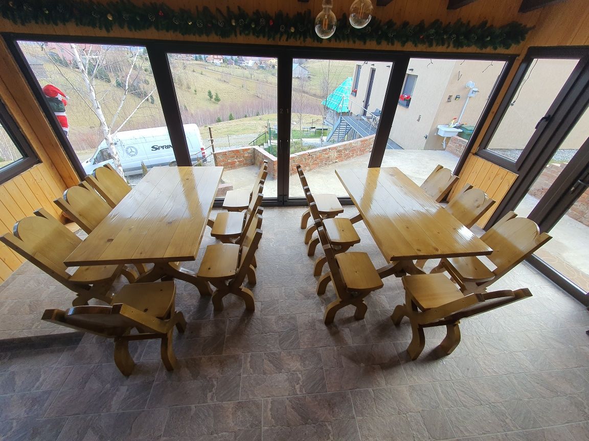 masa cu scaune si banci / set mobilier rustic 6 persoane