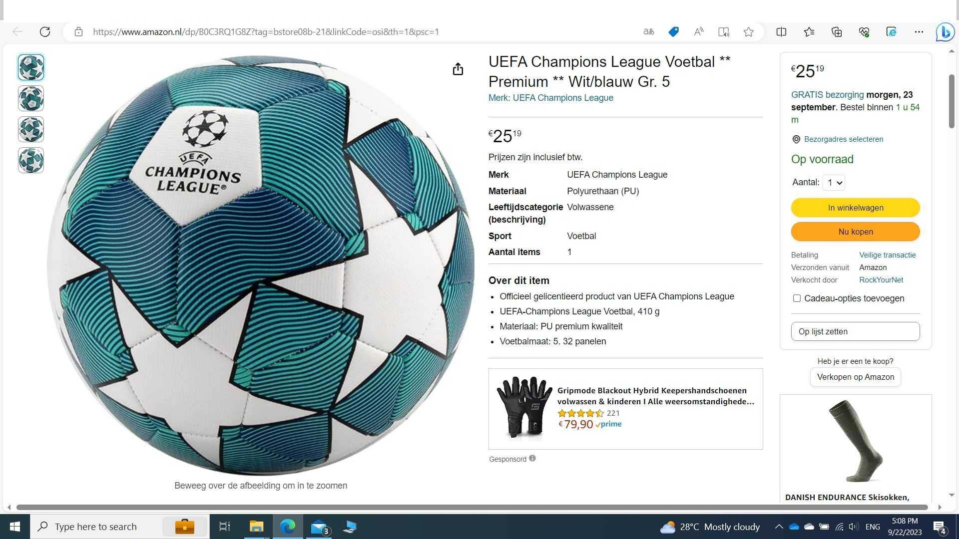 Minge Fotbal UEFA Champions League Voetbal **Premium** Wit/blauw Gr. 5