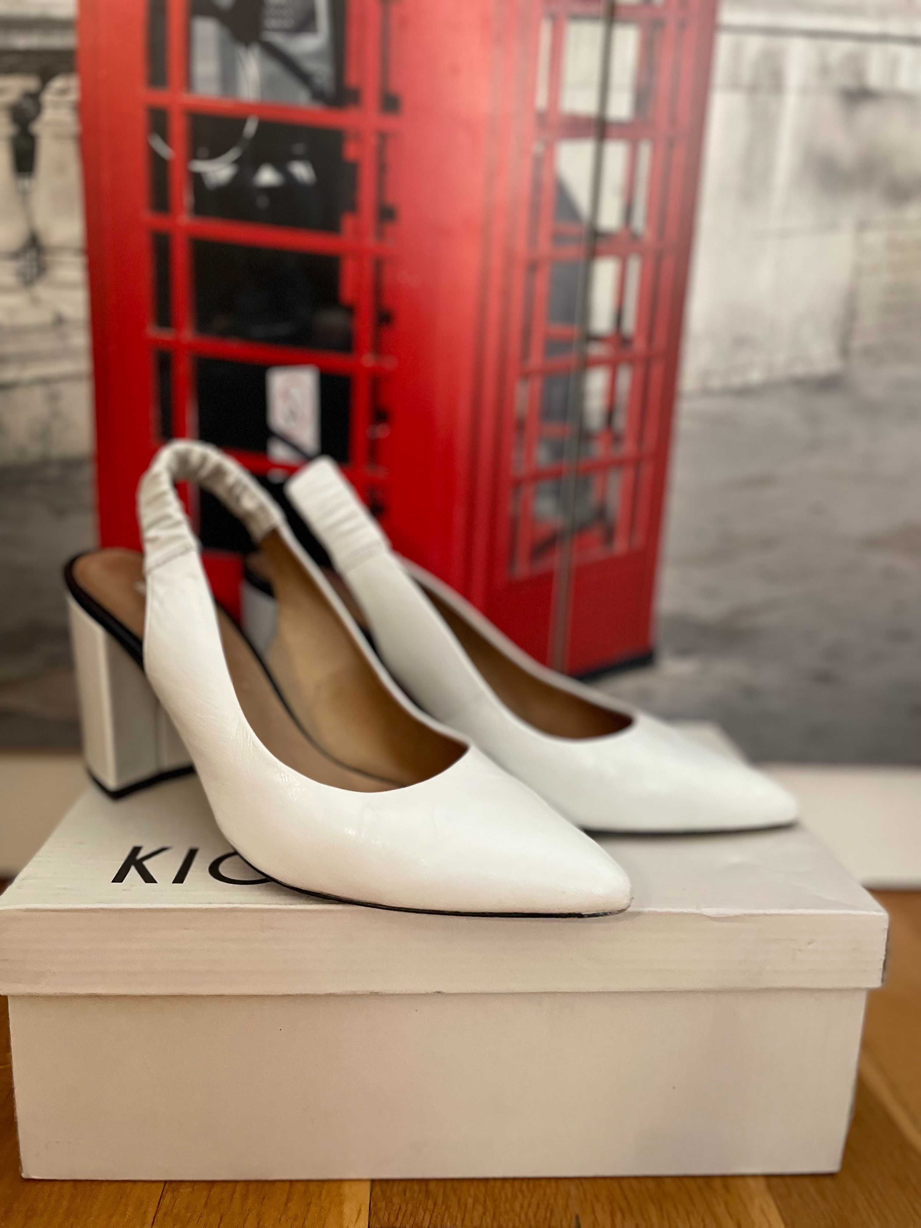 Обувки Kiomi блок ток бели естествена кожa 39