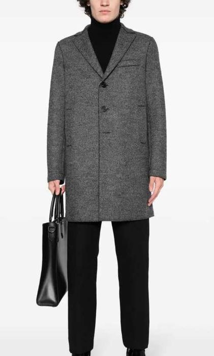 Palton slim 52 XL premium Bogie Italy lana moale Herringbone grey