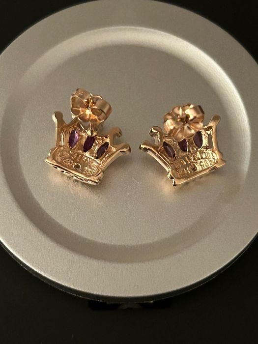 Cercei designer, din aur de 14K, cu ametiste și diamante