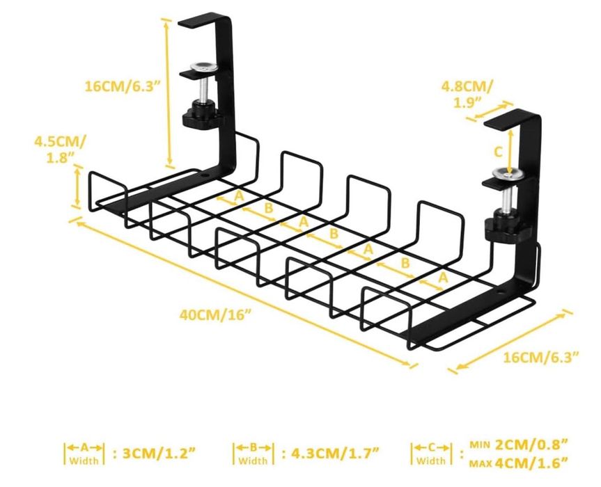 Поставка/Органайзер За Кабели под Бюро, 40 см, Комплект от 2 Броя