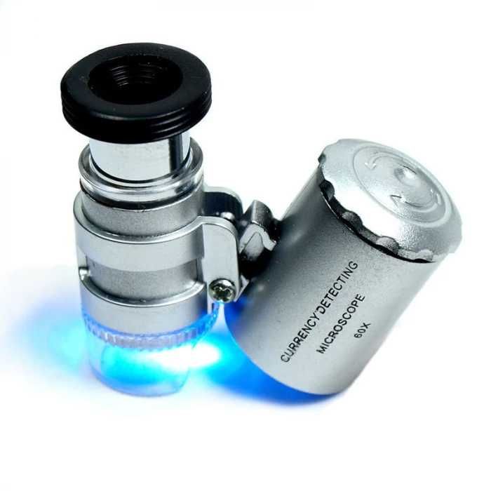 Microscop LUPA 60x cu LED aparat VERIFICAT BANI cu lampa UV bijutier