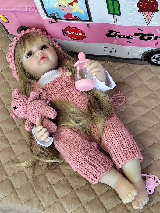 Нова реалистична реборн кукла, винилова, с дълга коса