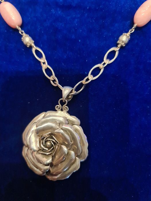 N Superb lant colier argint masiv 925,Frida,pietre rodocrozit,deosebit