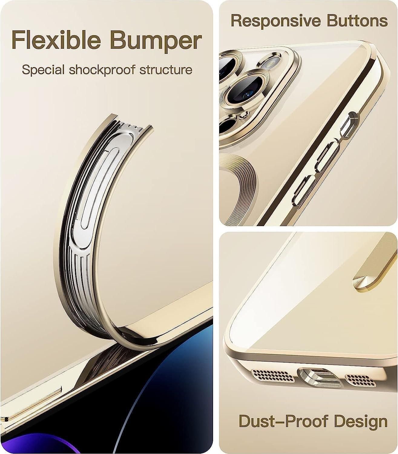 Кейс tech protect magshine magsafe за iphone 15 pro max gold