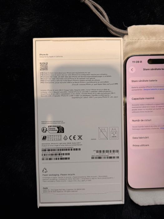 iPhone Air 256GB Light Gold – Ca nou, cutie completă