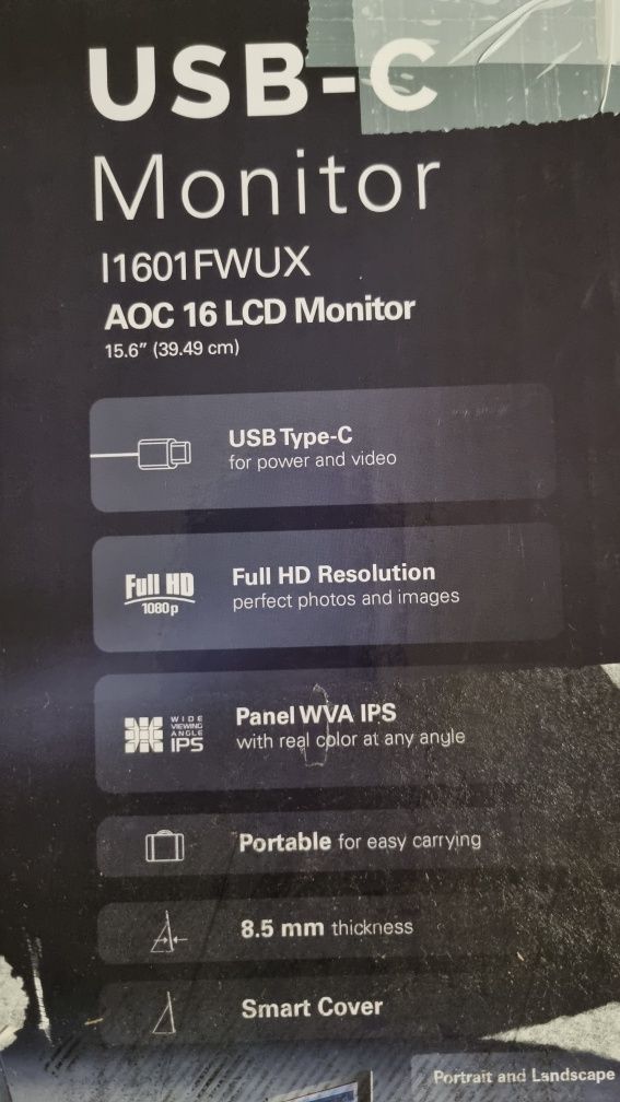 Monitor extern portabil IPS 15.6" FullHD, USB Type-C, garantie 08.2024