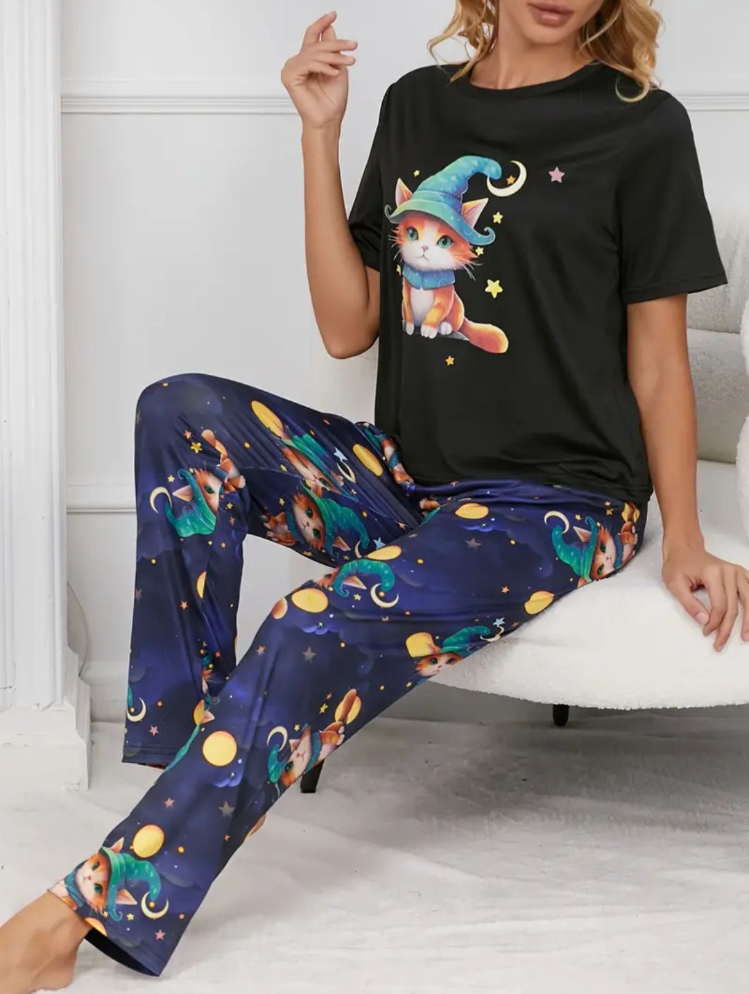 Pijama/Top dama Cu Imprimeu De Pisică