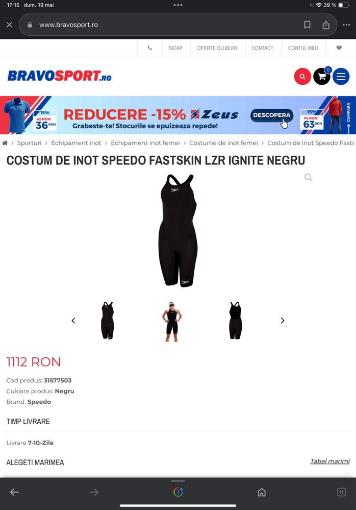 Costum de inot Speedo Fastskin LZR IGNITE Negru nou